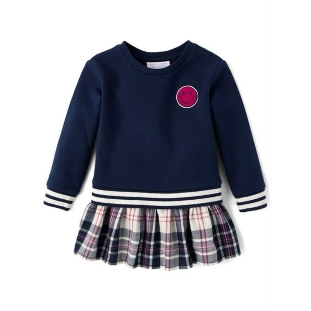 NEW Childrens Place Preppy School Dress Girls 7/8 Navy Blue Plaid Casual Skater